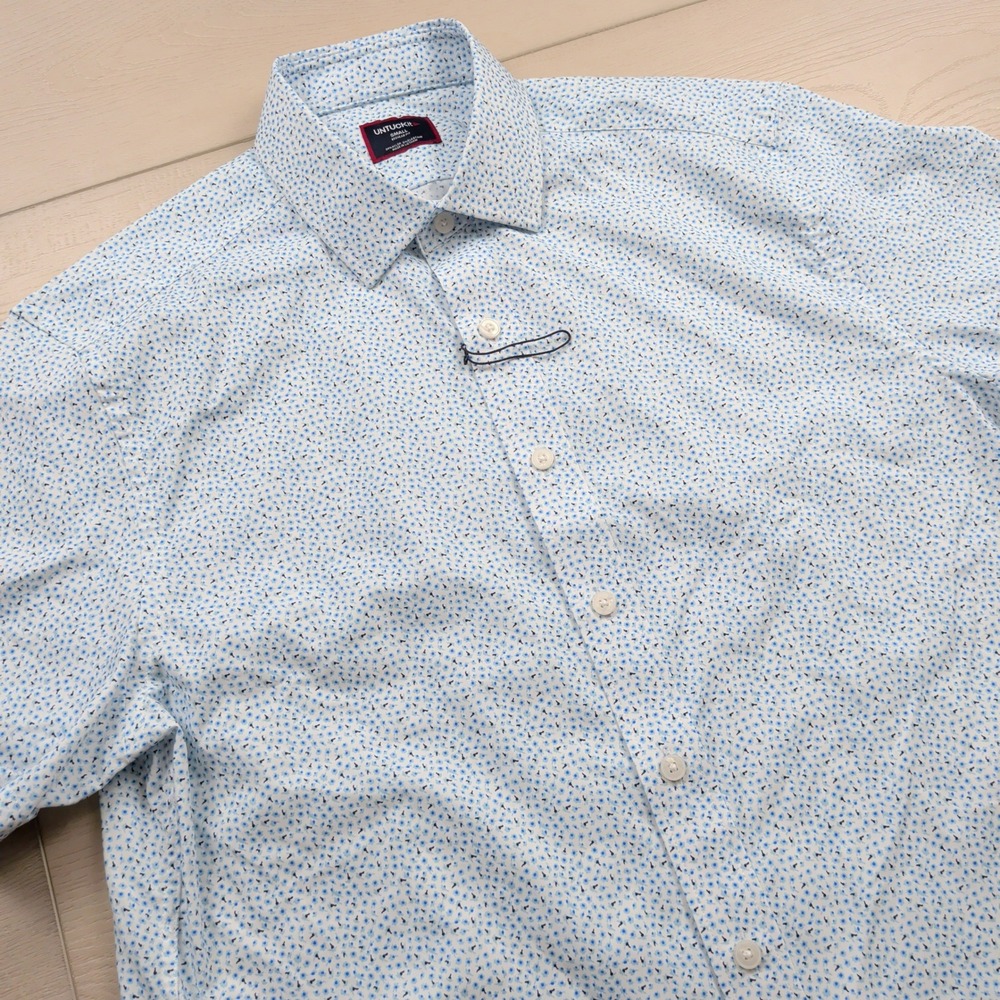 UNTUCKit Brookstone Blue Short Sleeve Shirt Mens S Performance Nylon Stretch